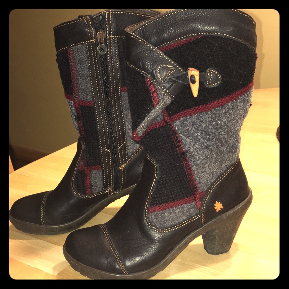 Leather and knit boots